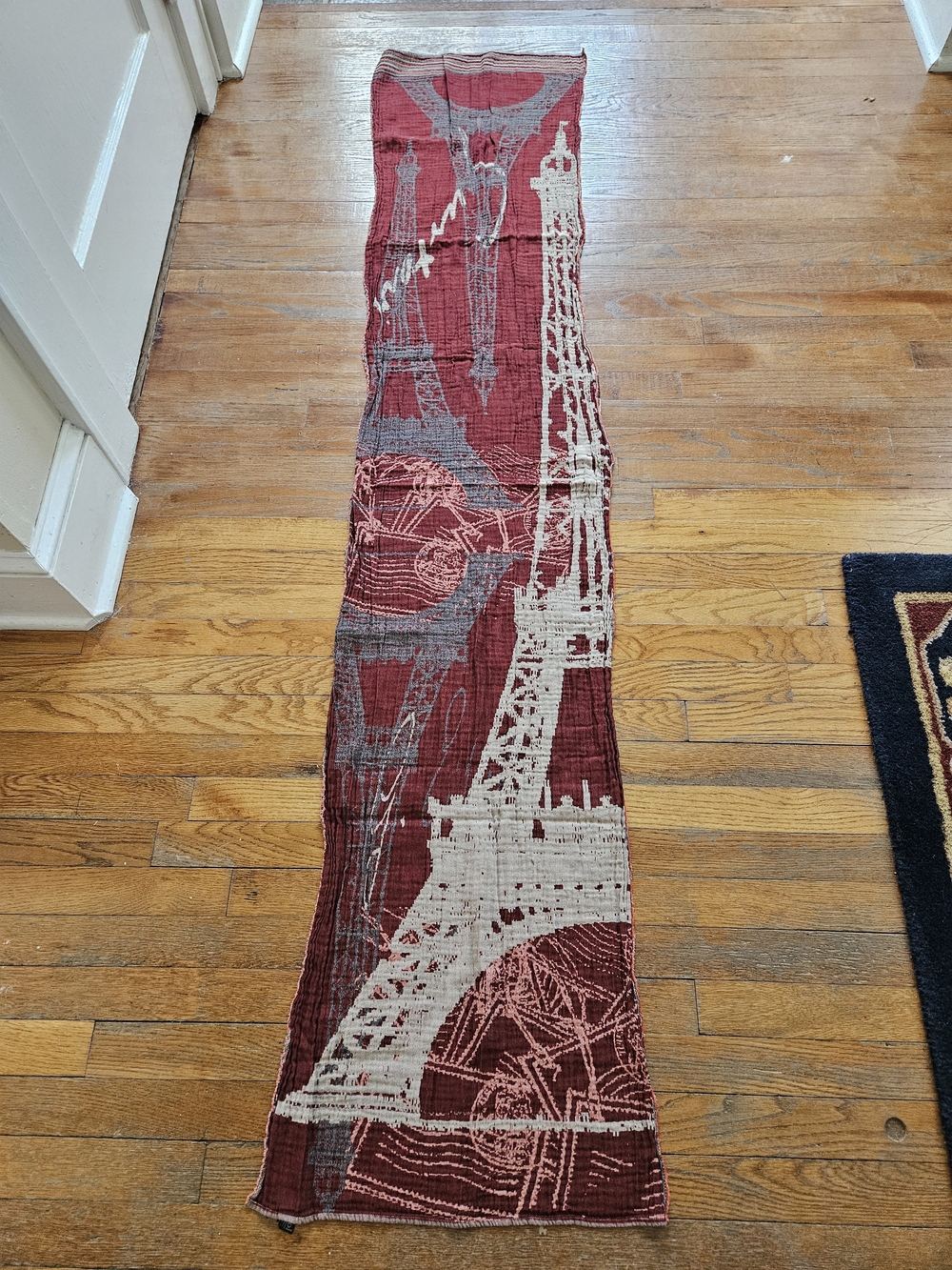 Eiffel Tower Print Burgundy Scarf